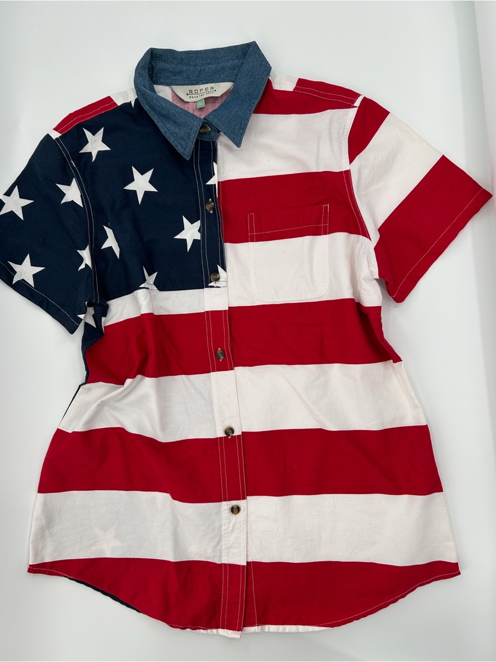 Roper Wear the West American Flag Fourth of July Summer Americana Button Down M